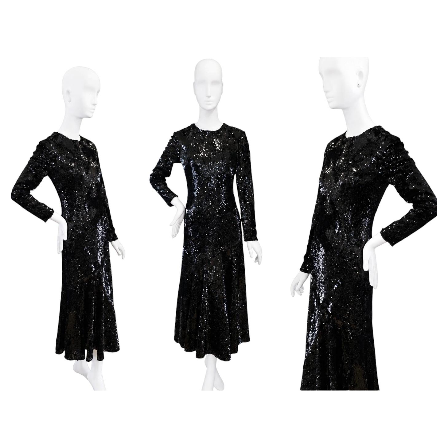 Racil Black All-Over Sequin Long Sleeve Evening Maxi Dress UK 8 10 US 4 6 For Sale