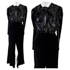 Racil Black Sequin and Velvet Evening Dress with Open Back, Size 36 UK 10 US 6