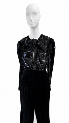 Racil Black Sequin and Velvet Evening Dress with Open Back, Size 36 UK 10 US 6