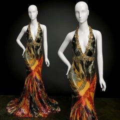 Rare robe de soirée « Sagaie Paris » en soie ornée de perles, avec châle assorti, taille UK 8 / US 4 / 8