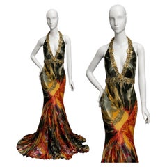 Rare robe de soirée « Sagaie Paris » en soie ornée de perles, avec châle assorti, taille UK 8 / US 4 / 8
