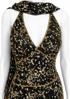 Seltenes, mit Perlen besticktes Abendkleid „Sagaie Paris“ aus Seide mit passendem Schal, Größe UK 8, US 4