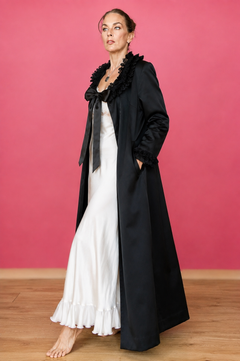 1960s Christian Dior Lingerie Black Boudoir Night Gown dress coat UK 12 14