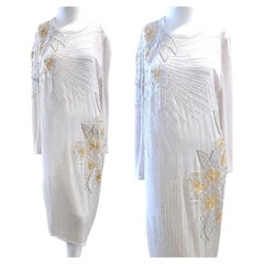 Abito da sera vintage da sposa Oleg Cassini, color avorio con ricami floreali dorati, taglia UK 14, US 10