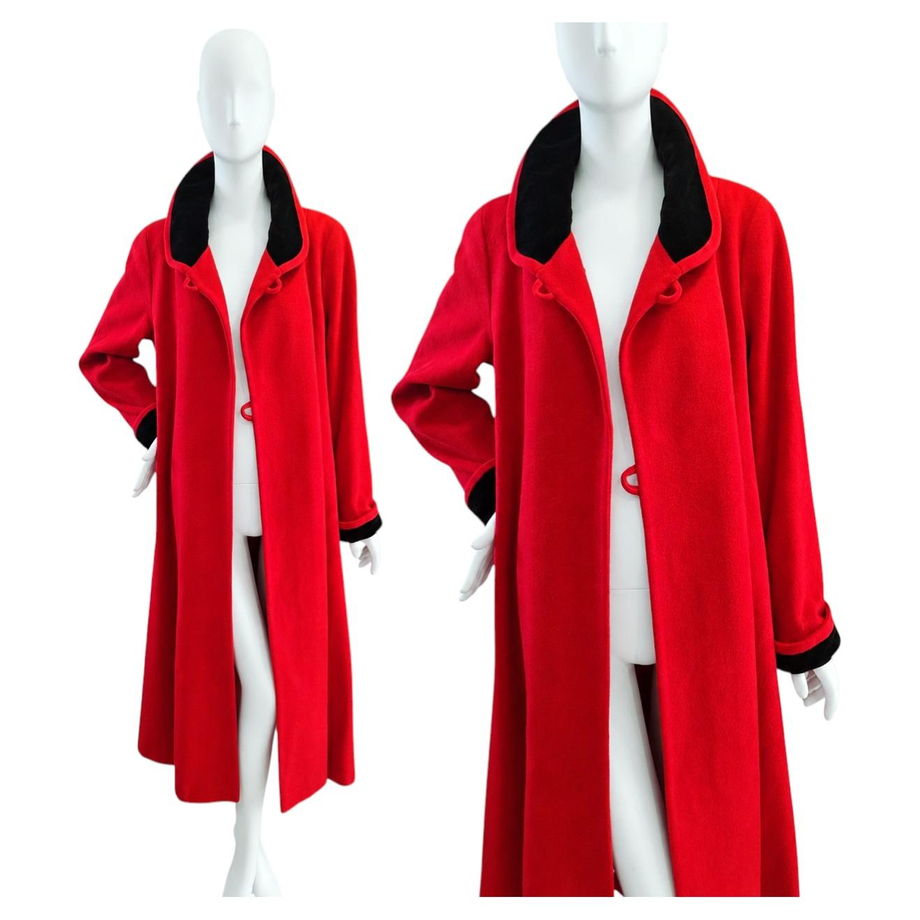 Manteau long vintage Harrods Knightsbridge en laine et cachemire rouge, taille UK 14 / US 10