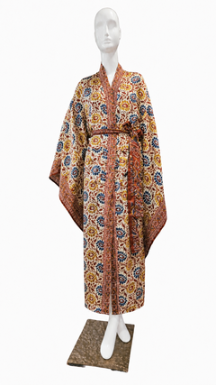 Vestaglia vintage in misto seta stile sari con stampa floreale in stile batik, taglie UK 12, 14, 16
