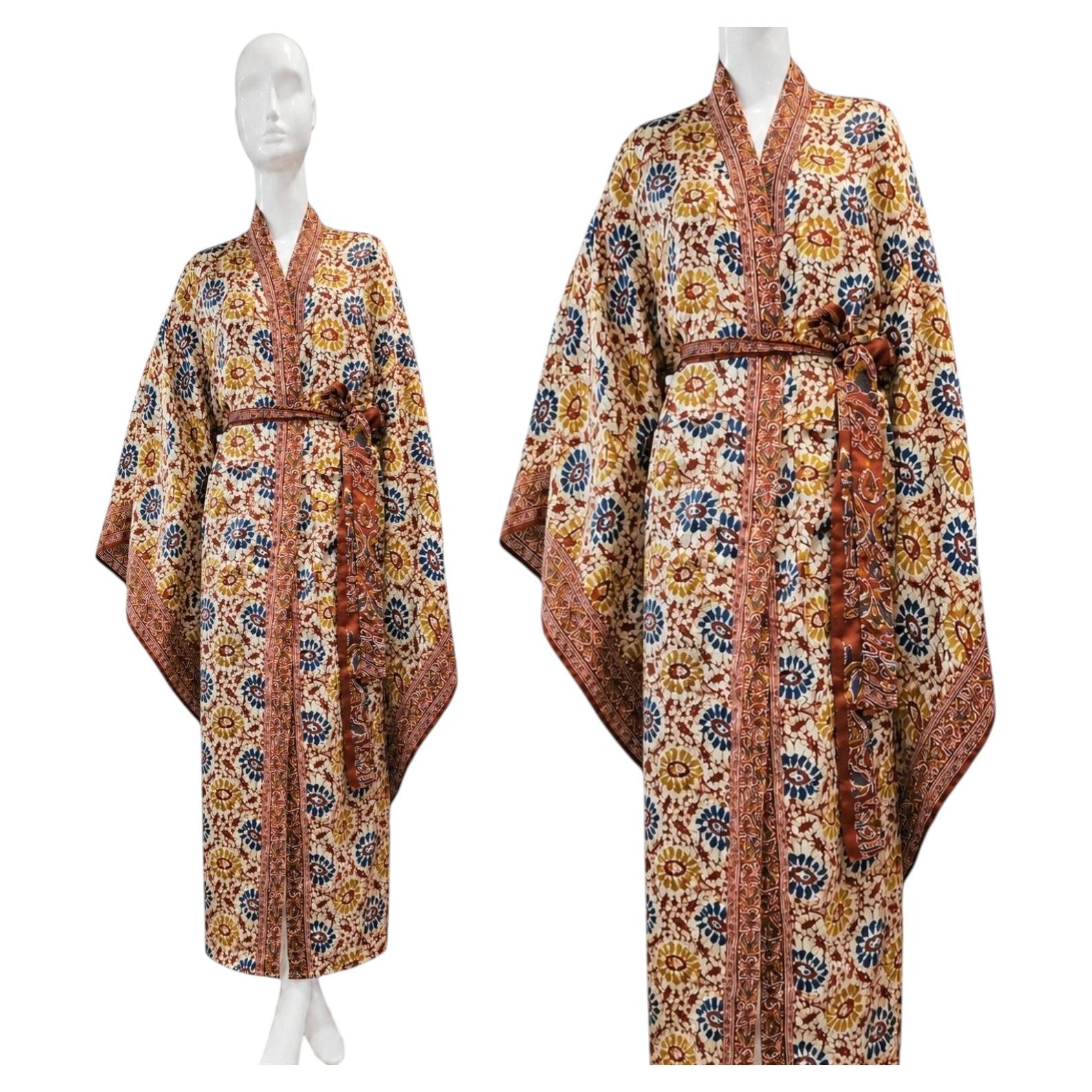 Bata tipo sari vintage de mezcla de seda con estampado floral estilo batik, tallas UK 12, 14 y 16