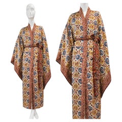 Vestaglia vintage in misto seta stile sari con stampa floreale in stile batik, taglie UK 12, 14, 16