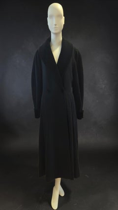 Vintage-Reitmantel aus schwarzer Wolle und Kaschmir von Laura Ashley, in voller Länge, Größe UK 12, US 8