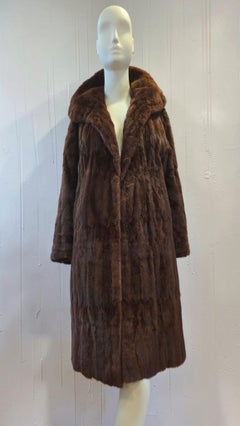 Vintage Belfast Mahogany Brown Mink Fur Coat with Statement Collar Size UK 12