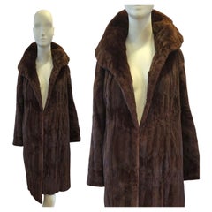 Vintage Belfast Mahogany Brown Mink Fur Coat with Statement Collar Size UK 12