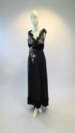 Alberto Makali Black Silk Floral Embroidered Evening Dress, New Size US 0 2