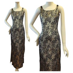Original 1960s Gold and Black Metallic Lamé Brocade Evening Dress Size UK 8 US 4