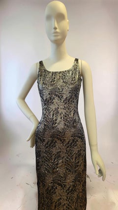 Original 1960s Gold and Black Metallic Lamé Brocade Evening Dress Size UK 8 US 4