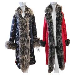 Heather Allan London Reversible Mongolian Lamb Fur Silk Satin Coat UK 8 US 4