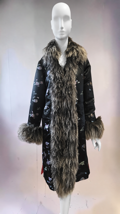 Heather Allan London Reversible Mongolian Lamb Fur Silk Satin Coat UK 8 US 4