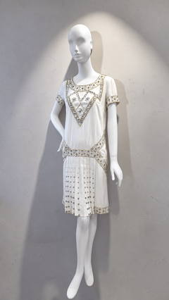 Roberto Cavalli Class Off-White Embellished 1920s Flapper Style Dress Size UK 12