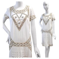 Roberto Cavalli Class Off-White Embellished 1920s Flapper Style Dress Size UK 12