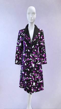 Vintage Frank Usher Silk Purple Black White Geometric Jacket suze UK 10 US 6