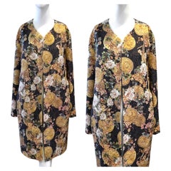 Luxurious Gold Shimmer Jacquard Evening Coat Exotic Floral Medallion Print UK 12