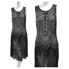 1920s Art Deco Style Black Beaded Flapper Dress size UK 10 US 6