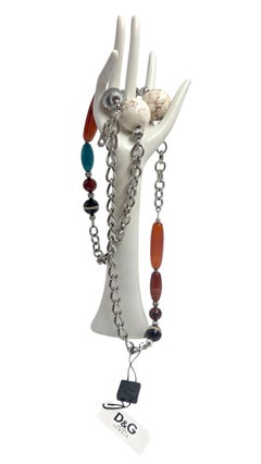 Collier D&G Dolce & Gabbana à maillons « galets » ornés de perles multicolores imitant la pierre