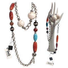 Collier D&G Dolce & Gabbana à maillons « galets » ornés de perles multicolores imitant la pierre