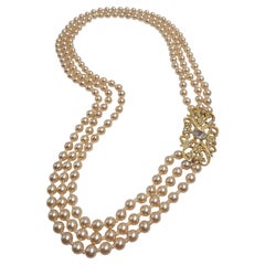 Sphinx Vintage Triple-Strand Glass Pearl Necklace with Art Deco Crystal Clasp