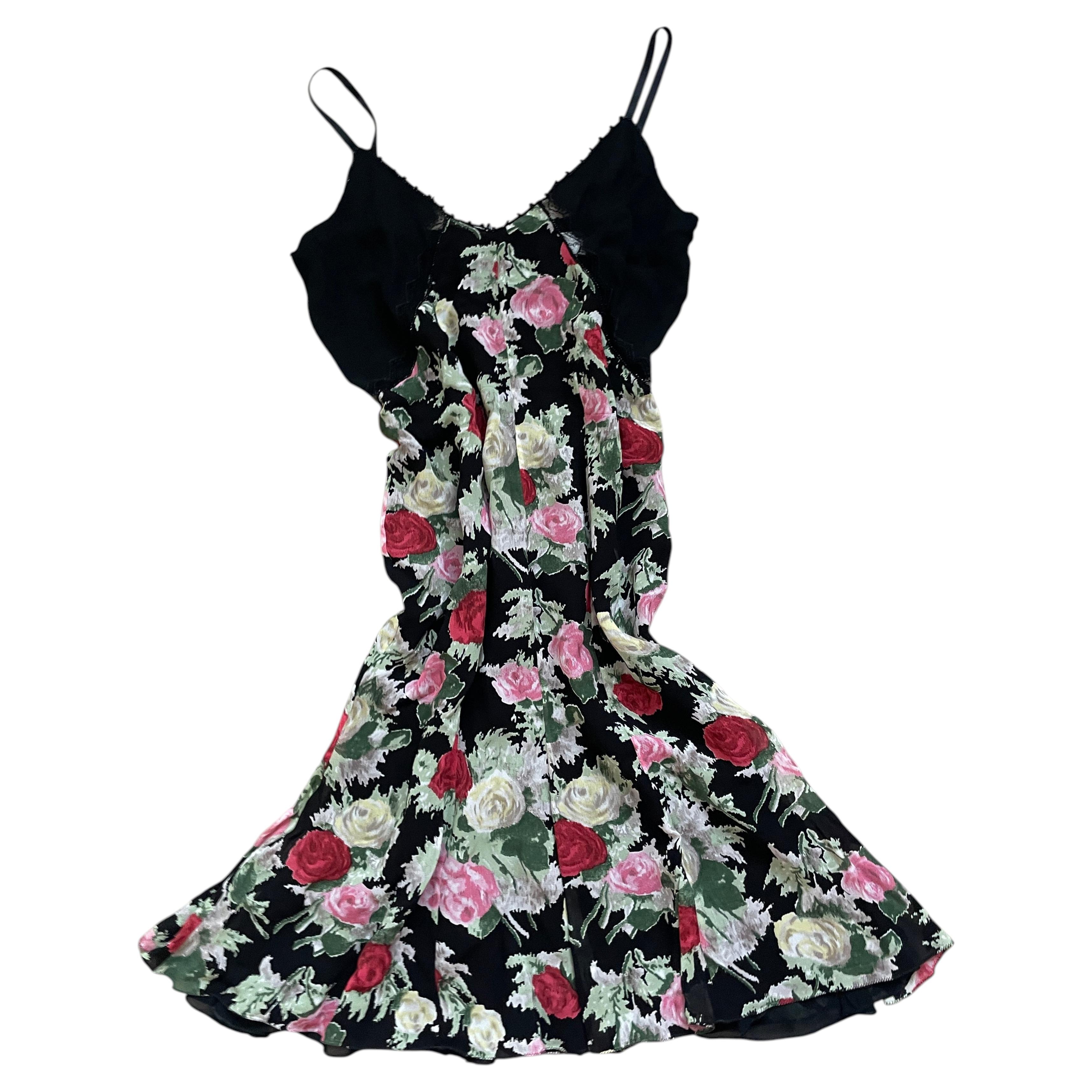 Pre-owned Blumarine Floral Slip Dress From The 2000s In Black