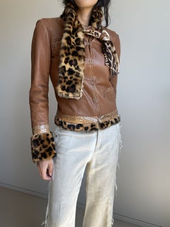 Roberto Cavalli 2000s Leather Jacket / Leopard print Fur