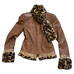 Roberto Cavalli 2000s Leather Jacket / Leopard print Fur