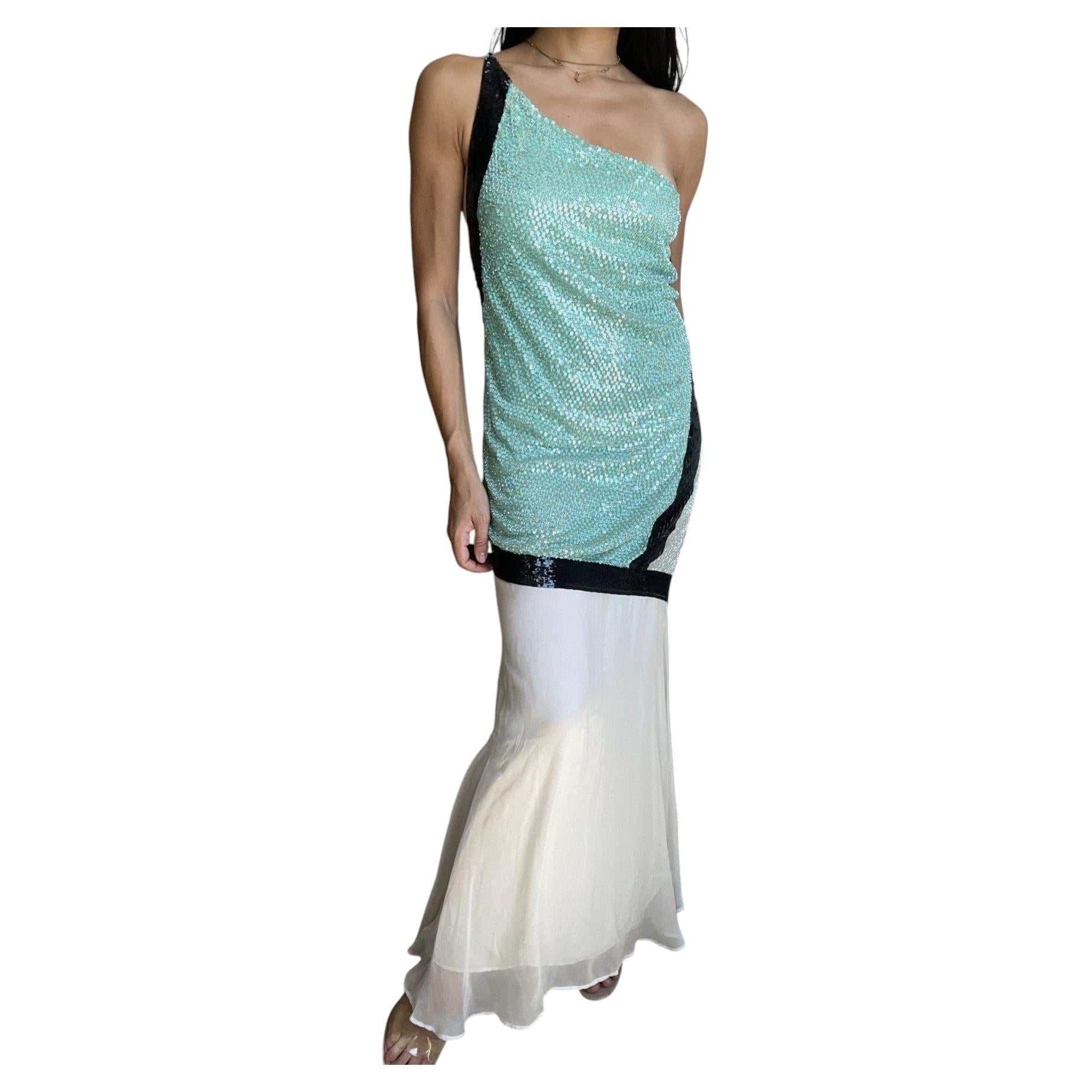 Pre-owned La Perla 2000s Sequins & Chiffon Mermaid-style Dress In Gray