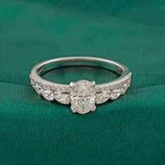1.11 Ct Moissanite Marquise and Round Ring in 18K White Gold