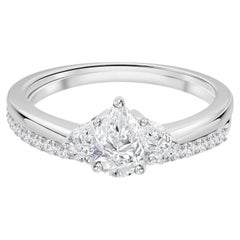 0.94 Ct Moissanite Marquise and Round Ring in 18K White Gold