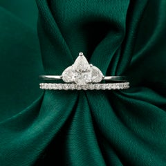 0.94 Ct Moissanite Marquise and Round Ring in 18K White Gold