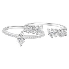 1.13 Ct Moissanite Marquise and Round Ring in 18K White Gold