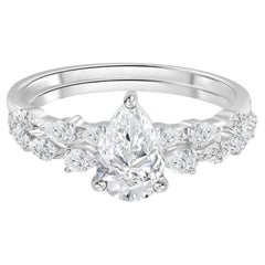 1.33 Ct Moissanite Marquise and Round Ring in 18K White Gold