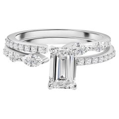 1.38 Ct Moissanite Marquise and Round Ring in 18K White Gold