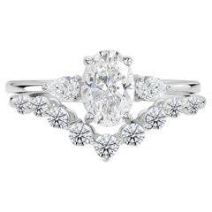 1.55 Ct Moissanite Marquise and Round Ring in 18K White Gold