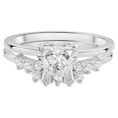 1.35 Ct Moissanite Baguette and Round Ring in 18K White Gold