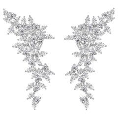 5.26 Carat Marquise & Round Moissanite Cluster Drop Earrings 14 Karat White Gold