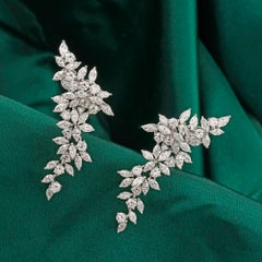 5.26 Carat Marquise & Round Moissanite Cluster Drop Earrings 14 Karat White Gold