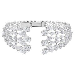 15.61 Carat Moissanite Wide Cuff Bangle Bracelet 18 Karat White Gold