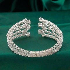 15.61 Carat Moissanite Wide Cuff Bangle Bracelet 18 Karat White Gold