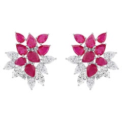 8.03 Ct. Lab Created Ruby 5.67 Ct. Moissanite Earrings 18K White Gold