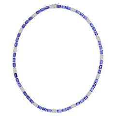 25.76 Ct. Lab Created Blue Sapphire 2.45 Ct. Moissanite Necklace 18K White Gold