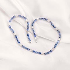 25.76 Ct. Lab Created Blue Sapphire 2.45 Ct. Moissanite Necklace 18K White Gold