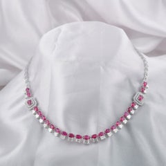 7.82 Ct. Lab Created Ruby 5.27 Ct. Moissanite Necklace 18K White Gold