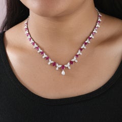 8.17 Ct. Lab Created Ruby 9.79 Ct. Moissanite Necklace 18K White Gold