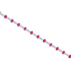 4.10 Ct. Lab Created Pink Sapphire 2.47 Ct. Moissanite Bracelet 14K White Gold
